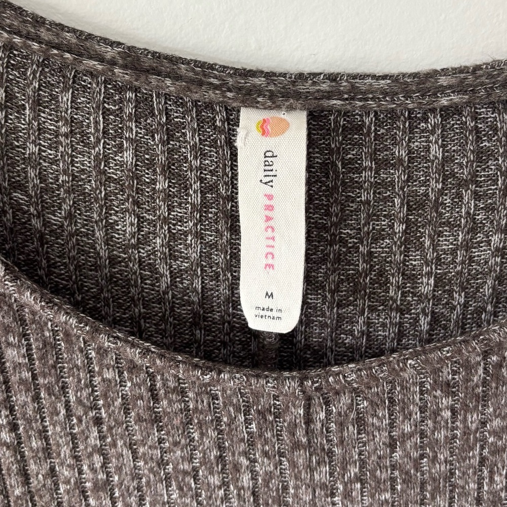 Anthropologie Daily Practice Ribbed Grey Mini Sweater Dress Puff Sleeves Boho - Picture 3 of 11